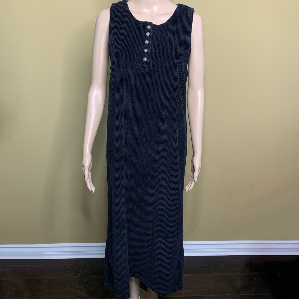 Talbots Trendy Black Corduroy Button Dress